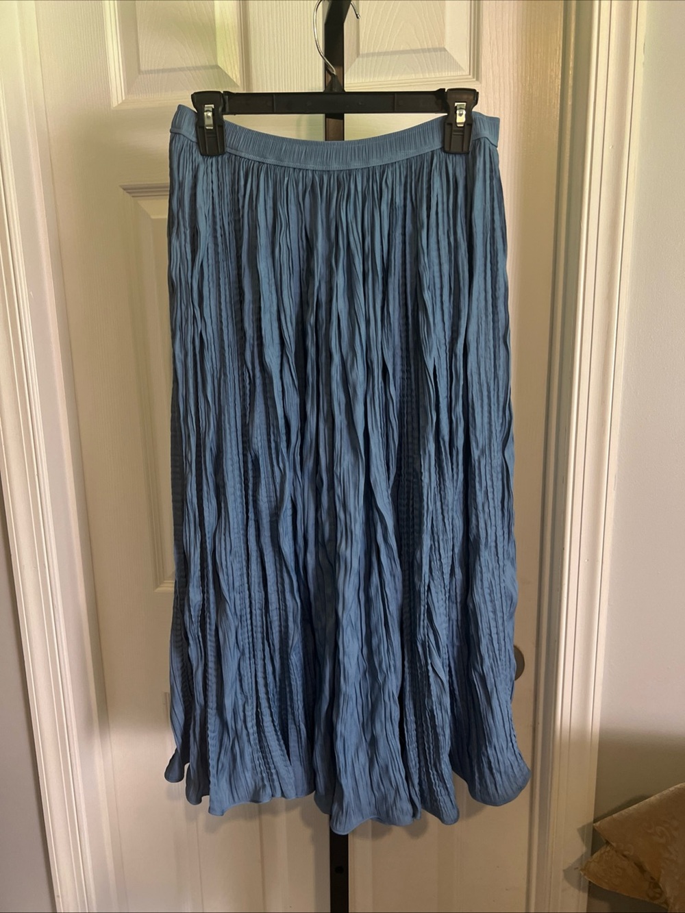 M & S Mark & Spencer Crinkle Light Blue Maxi Skirt Size Petite 14